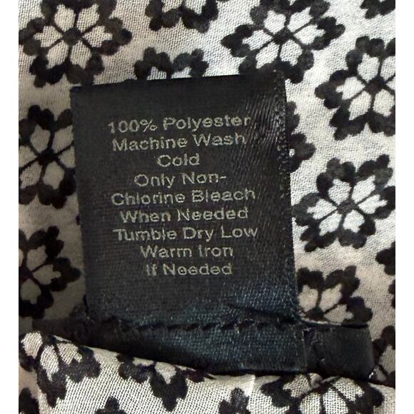 Ann Taylor Black White Floral Large Sheer Blouse Tie Neck 3/4 Keyhole Women EUC - Picture 9 of 9